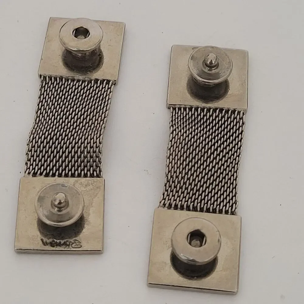 Pansa Vintage Cufflinks Wrap Around Square Silver Tone Meshwrap Brutalist‎